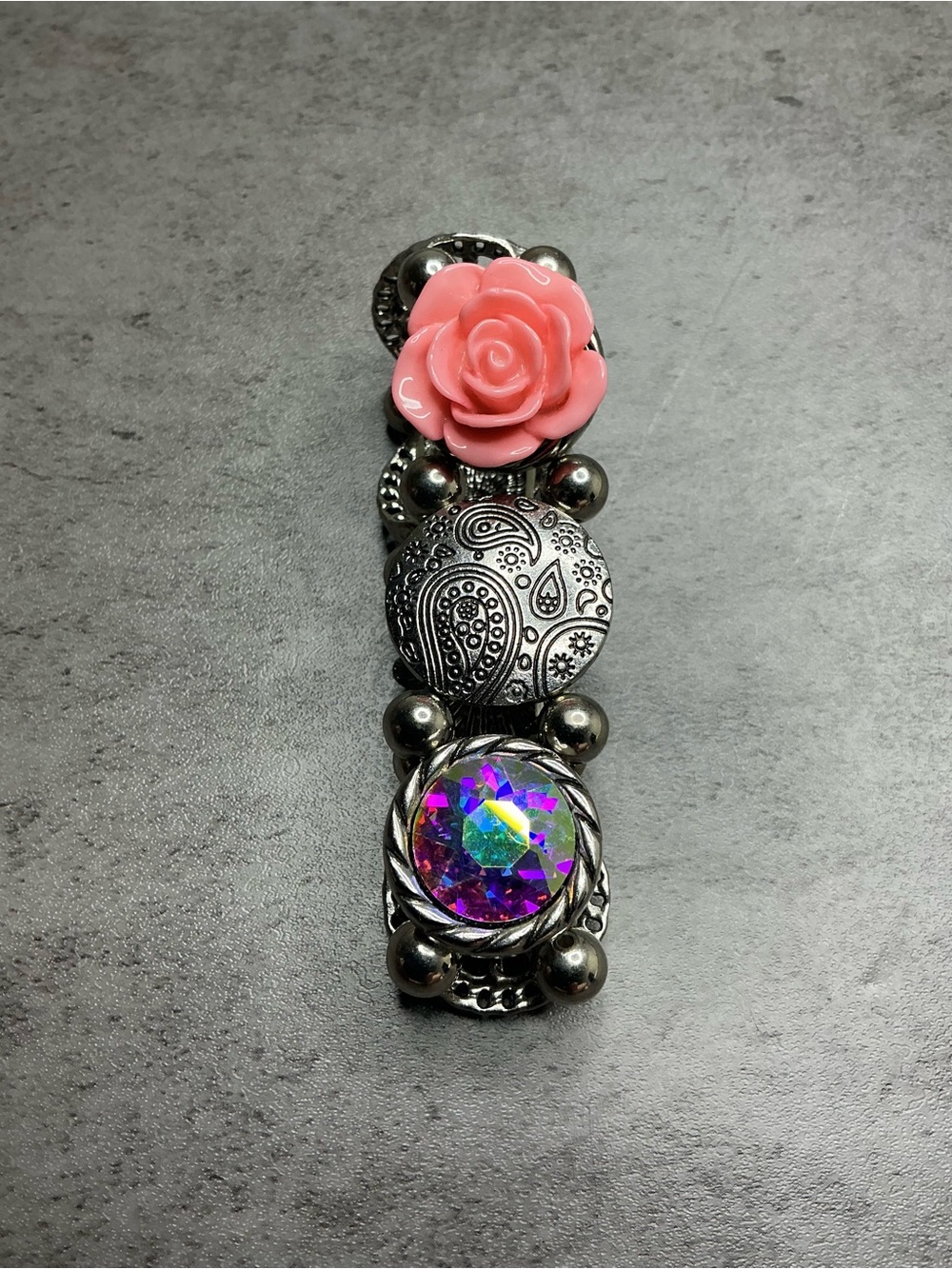 Silver Tone with Aurora Crystal, Pearl & Pink Rose Bracelet